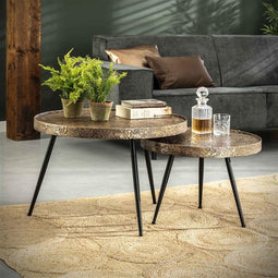 AnLi-Style Salontafel set van 2 ronde tafeltjes metallic antiek brons