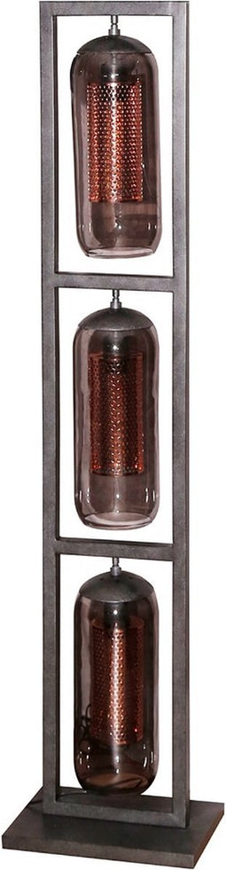 AnLi Style Vloerlamp 3L tower smoke glas-geperforeerd staal - Artic zwart