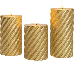 Anna Collection LED kaarsen/stompkaarsen set - 3x st - goud - swirl - afstandsbediening