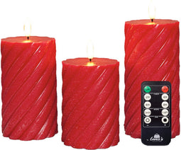 Anna Collection LED kaarsen/stompkaarsen set - 3x st - rood - swirl - afstandsbediening