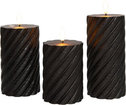 Anna Collection LED kaarsen/stompkaarsen set - 3x st - zwart - swirl - afstandsbediening