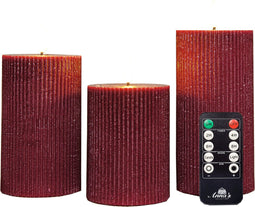 Anna Collection LED stompkaarsen - 3x - bordeaux rood - ribbel