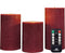 Anna Collection LED stompkaarsen - 3x - bordeaux rood - ribbel