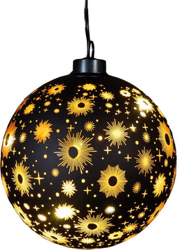 Anna Collection verlichte bal/kerstbal -glas - zwart- D15 cm - LED