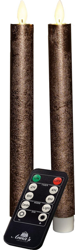 Anna's Collection LED dinerkaarsen - 2x st - brons - 23 cm - met afstandsbediening
