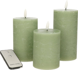 Anna's Collection LED Stompkaarsen met afstandsbediening - 3x - jade groen - 10/12.5/15 cm
