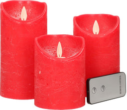 Anna's Collection Stompkaarsen - 3x st - rood - LED kaarsen - afstandsbediening