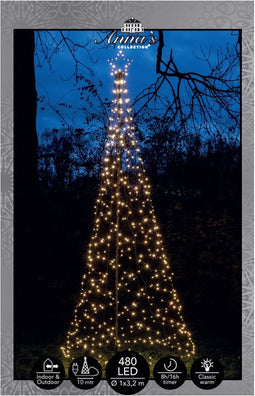Anna's Collection Vlaggenmast kerstboom met ster - verlichting - 480 leds - H320 cm