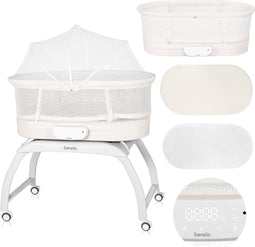 Lionelo Coral - Babybedje - Schommelfunctie - Ingebouwde weegschaal - 5 schommelsnelheden - Wit