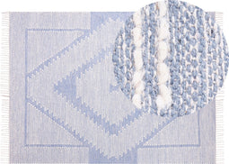 ANSAR - Laagpolig vloerkleed - Blauw - 140 x 200 cm - Katoen