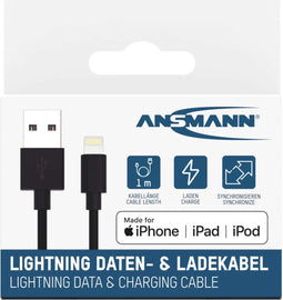 Ansmann 1700-0131 Lightning-kabel 1 meter Zwart