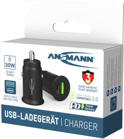 Ansmann InCar Charger CC230PD 1000-0029 USB-oplader 3000 mA 2 x USB 2.0 bus A, USB-C bus Auto, Vrachtwagen