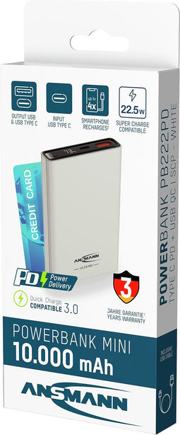 Ansmann PB222PD Powerbank 10000 mAh LiPo USB-A, USB-C Wit