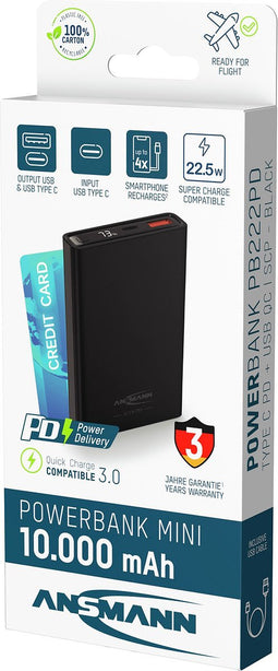 Ansmann PB222PD Powerbank 10000 mAh LiPo USB-A, USB-C Zwart