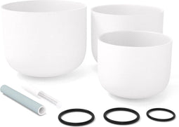 Antetok 432 Hz Set van 3 Frosted Quartz Crystal Singing Bowls 8-12 Inch