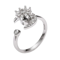 Anxiety Ring - (Draairing Bloem/Maan) - Stress Ring - Fidget Ring - Anxiety Ring For Finger - Draaibare Ring Dames - Spinning Ring - Spinner Ring - Zilver 925