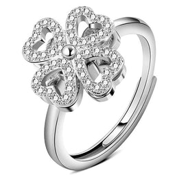 Anxiety Ring - (Draairing Klavertje Vier) - Stress Ring - Fidget Ring - Anxiety Ring For Finger - Draaibare Ring Dames - Angst Ring - Spinner Ring - Koper Zilver Plated