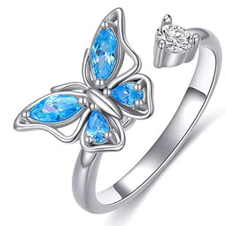 Anxiety Ring - (Draairing Vlinder) - Stress Ring - Fidget Ring - Anxiety Ring For Finger - Draaibare Ring Dames - Spinning Ring - Spinner Ring - One-size - Zilverkleurig Koper