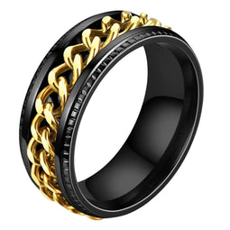 Anxiety Ring - (Ketting) - Stress Ring - Fidget Ring - Anxiety Ring For Finger - Draaibare Ring - Spinning Ring - Zwart-Goud - (17.00mm / maat 53)