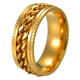 Anxiety Ring - (Ketting) - Stress Ring - Fidget Ring - Anxiety Ring For Finger - Draaibare Ring - Spinning Ring - Goud-Goud kleurig RVS - (19.75mm / maat 62)