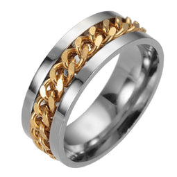 Anxiety Ring - (Kettinkje) - Stress Ring - Fidget Ring - Anxiety Ring For Finger - Draaibare Ring - Spinning Ring - Goud - (21.75mm / maat 68)