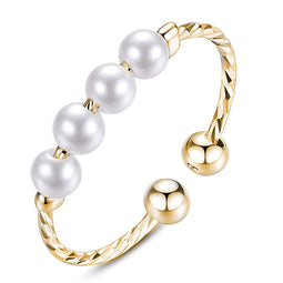 Anxiety Ring - (Parel) - Stress Ring - Fidget Ring - Anxiety Ring For Finger - Draaibare Ring Dames - Spinning Ring - Spinner Ring - Zilver 925 - Gold Plated