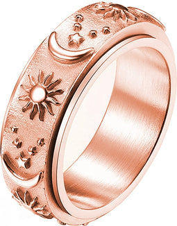 Anxiety Ring - (zon maan) - Stress Ring - Fidget Ring - Draaibare Ring - Spinning Ring - Spinner Ring - Koperkleurig RVS - (20.00 mm / maat 63)