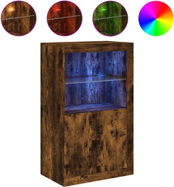 vidaXL - Bijzetkast - met - LED - bewerkt - hout - gerookt - eikenkleurig