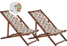 ANZIO - Strandstoel set van 2 - Donkehout/Sinaasappels - Polyester