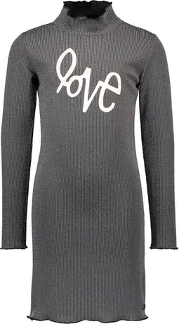 Flo - Meisjes Jurk - Turtle neck - Zwart met zilver (maat 116)