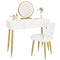 Woltu Make-up Tafel MB6105ws met Kruk en LED Spiegel - Houten Make-up Bureau met Verstelbare