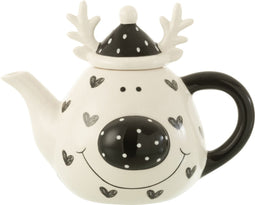 J-Line theepot Hert Hart Dolomiet - porselein - wit/zwart