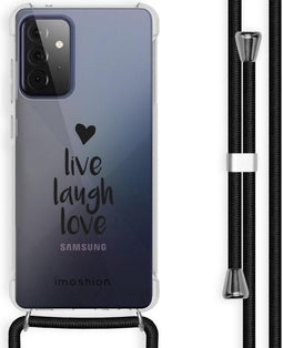 iMoshion Hoesje Geschikt voor Samsung Galaxy A72 Hoesje Met Koord - iMoshion Design Hoesje met Koord - Zwart / Transparant / Live Laugh Love
