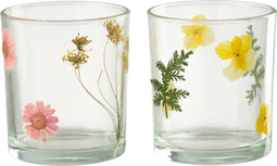 J-Line theelichthouder Bloem - glas - mix - large - 2 stuks