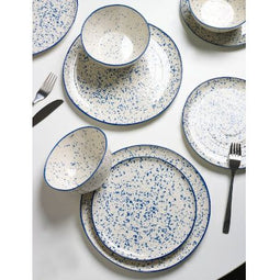 12-delige spikkeldiner set - 4 dinerborden 4 ontbijtborden 4 kommen - steengoed - blauw (12 stuks)