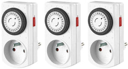 Perel Set van 3 - Mini 24-uurs timers - Mechanisch 230 V 16 A 3680 W - Wit