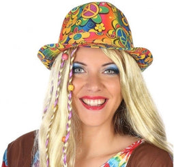Hippie/Flower Power trilby verkleed hoedje - gekleurd - voor volwassenen