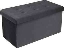 Voetenbank Opbergbank zitting van Fluweel,Poef opbergkruk Opvouwbare 76x37,5x38cm,Grijs SH70gr