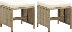 vidaXL - Tuinkrukken - 2 - st - met - kussens - poly - rattan - beige