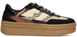 POSH by Poelman BODIE - Dames Sneakers - Chunky met panterprint en teddy - Zwart met combinatie