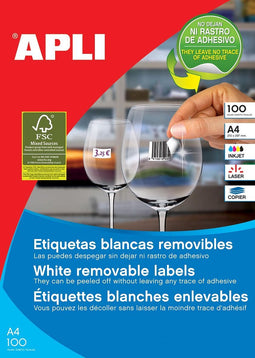 Apli afneembare witte etiketten formaat 210 x 297 mm (b x h) (b x h) 100 stuks 1 per blad (3060)
