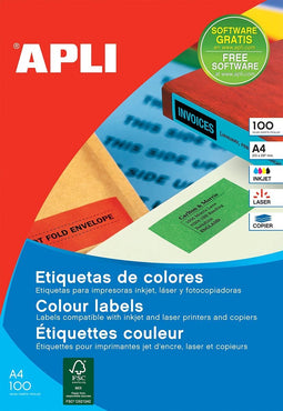 Apli Gekleurde etiketten formaat 105 x 37 mm (b x h) rood 1.600 stuks 16 per blad doos van 100 blad