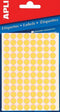 Apli ronde etiketten in etui diameter 8 mm, fluo geel, 288 stuks, 96 per blad (2079)