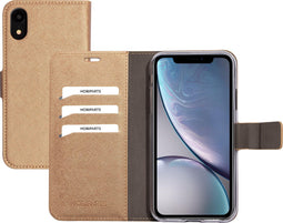 Apple iPhone XR Hoesje - Saffiano Wallet/Portemonnee hoesje - Magneet Sluiting - 3 Opbergvakken - Bruin Koper - Mobiparts