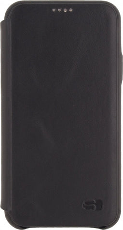 Apple iPhone Xs Hoesje - Senza - Pure Skinny Serie - Echt Leer Bookcase - Deep Black - Hoesje Geschikt Voor Apple iPhone Xs