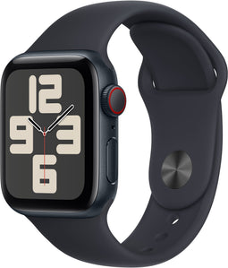Apple Watch SE (2023), 40mm, GPS + Cellular, Sportbandje M/L Zwart (Zwart)