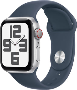 Apple Watch SE (2023), 40mm, GPS + Cellular, Sportbandje S/M Zilver (Blauw)