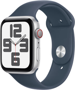 Apple Watch SE (2023), 44mm, GPS + Cellular, Sportbandje M/L, Zilver (Blauw)