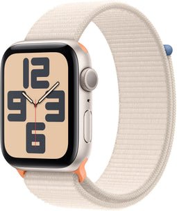 Apple Watch SE (2023), 44mm, GPS, Geweven sportbandje, Beige (Beige)