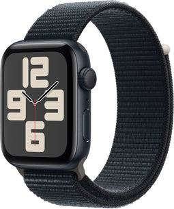 Apple Watch SE (2023), 44mm, GPS, Geweven sportbandje, Zwart (Zwart)